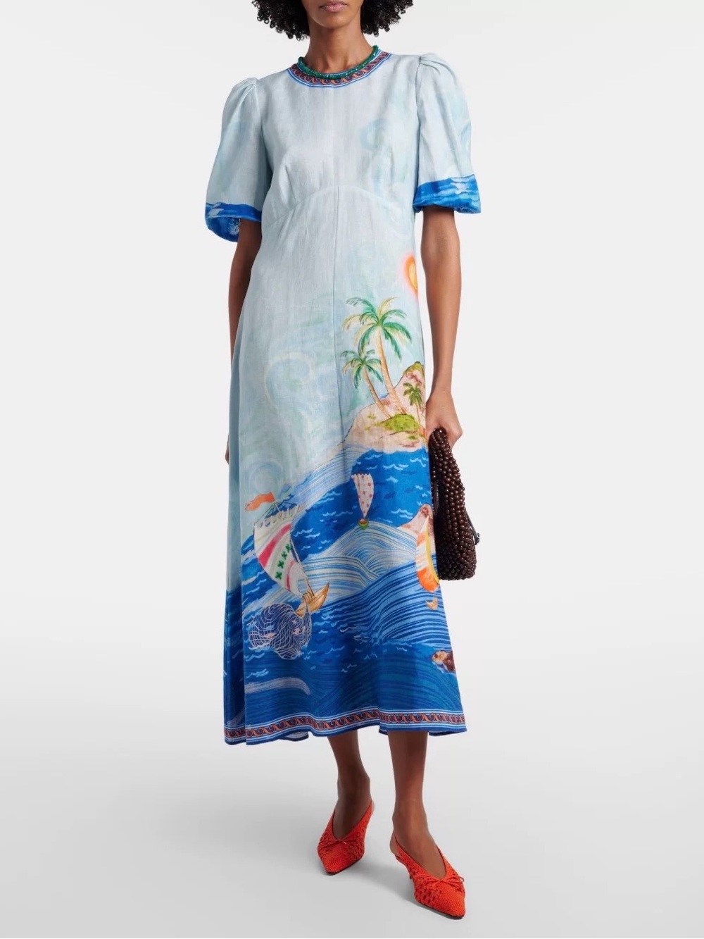 ALEMAIS Printed Linen Midi Dress, 2 4 6 8